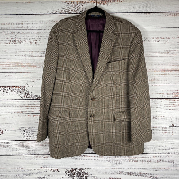 Brooks Brothers Madison Fit Glen Plaid 100% Wool Blazer Size 45R